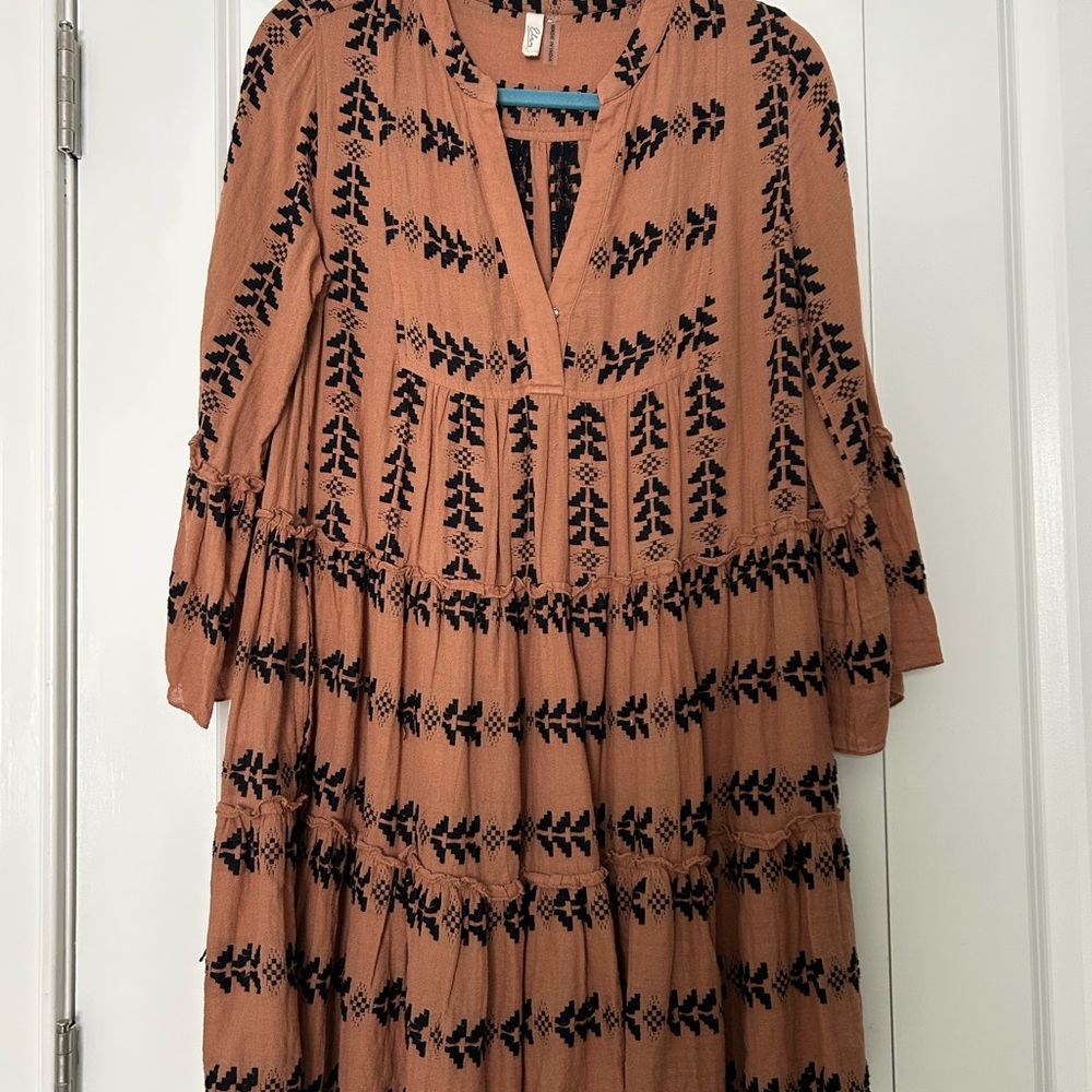 Bohemian Black and Brown Embroidered Dress